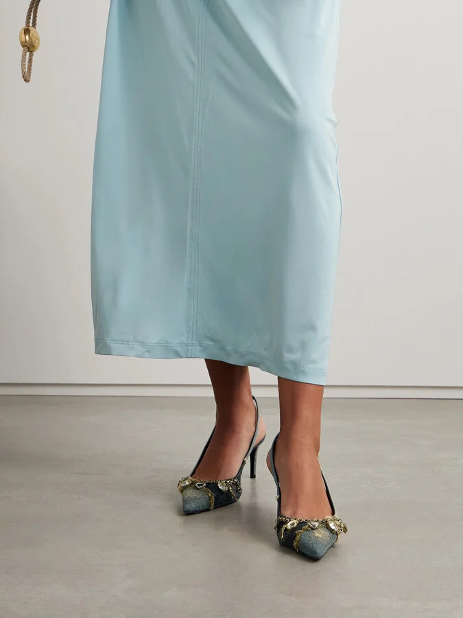 Dolce & Gabbana - Embellished Frayed Distressed Denim Slingback Pumps - Blue - Image 2