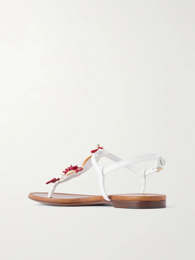 Dolce & Gabbana - Embellished Leather Sandals - White - Image 3