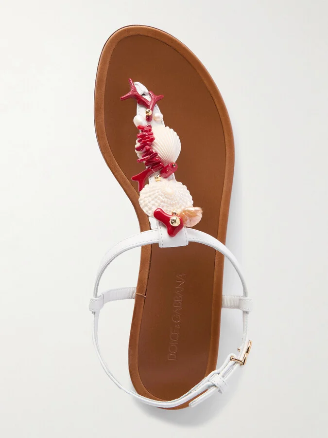 Dolce & Gabbana - Embellished Leather Sandals - White - Image 5