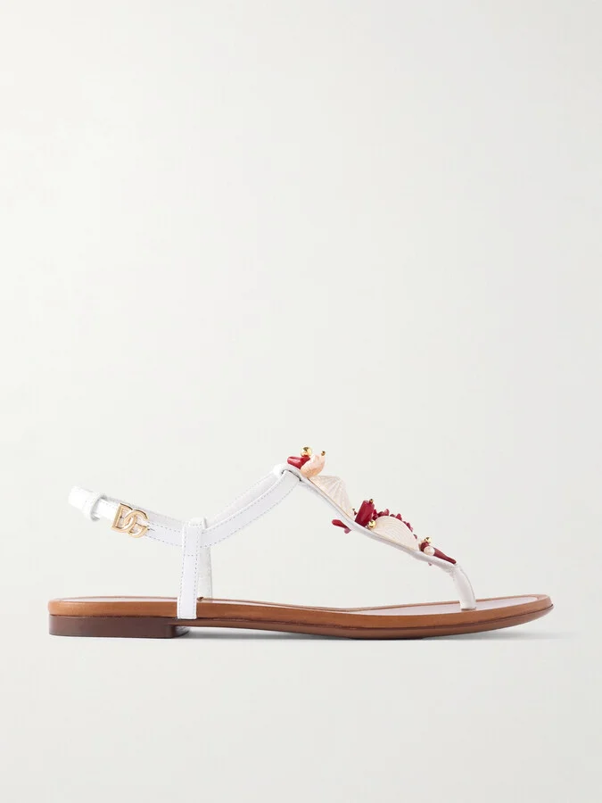 Dolce & Gabbana - Embellished Leather Sandals - White