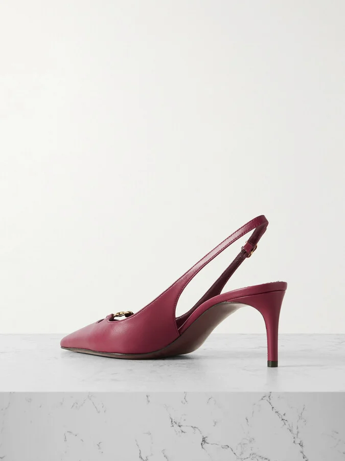 Dolce & Gabbana - Embellished Leather Slingback Pumps - Burgundy - Image 3