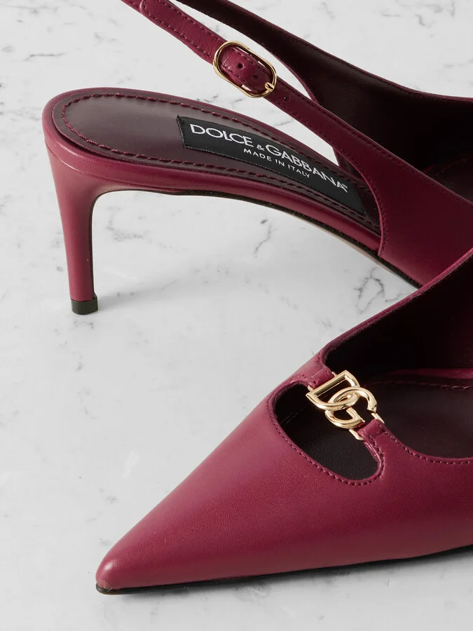 Dolce & Gabbana - Embellished Leather Slingback Pumps - Burgundy - Image 4