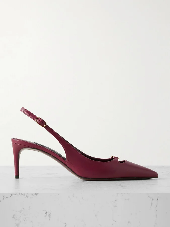 Dolce & Gabbana - Embellished Leather Slingback Pumps - Burgundy