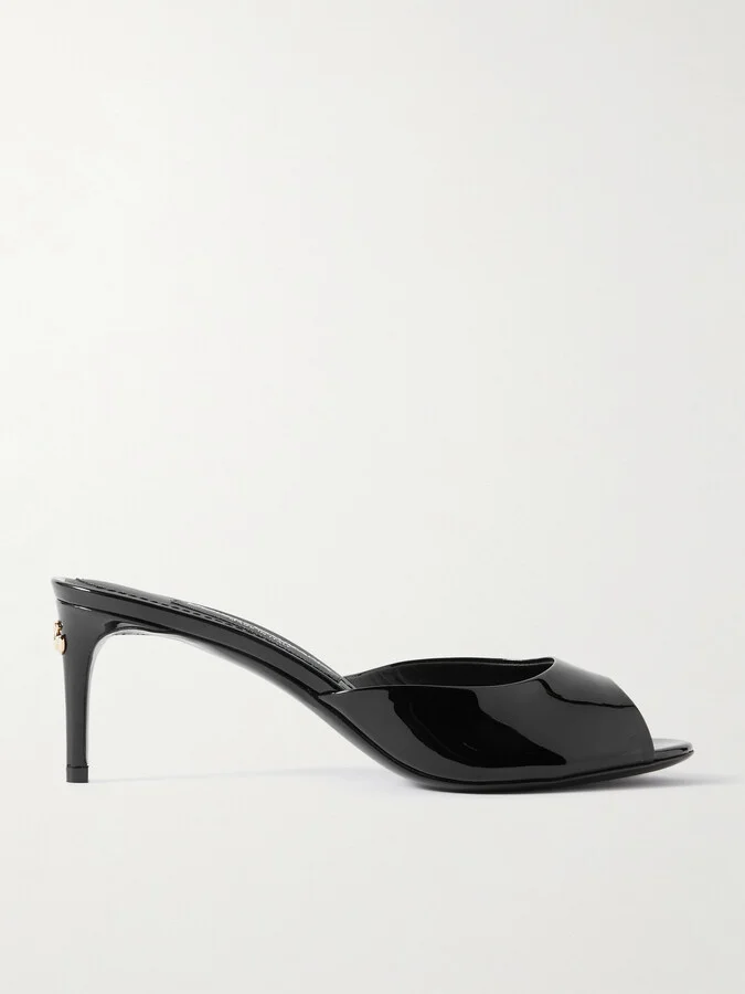 Dolce & Gabbana - Embellished Patent-leather Mules - Black