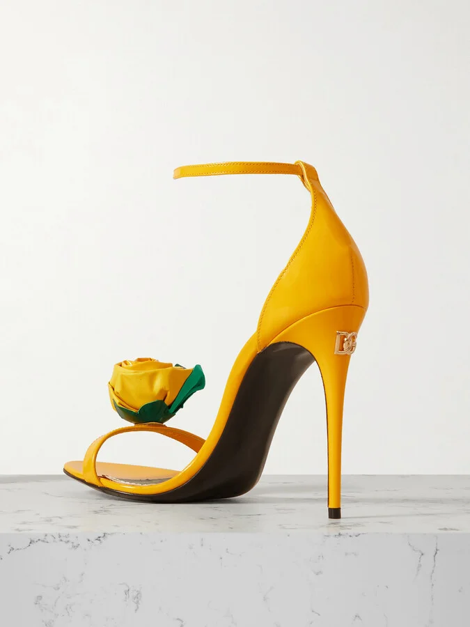 Dolce & Gabbana - Embellished Patent-leather Sandals - Yellow - Image 3