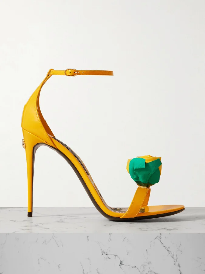 Dolce & Gabbana - Embellished Patent-leather Sandals - Yellow