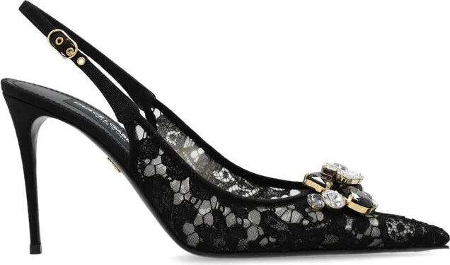 Dolce & Gabbana Embellished Pointed Toe Heeled Slingbacks