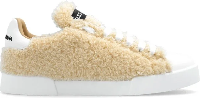 Dolce & Gabbana Faux-Fur Lace-Up Sneakers