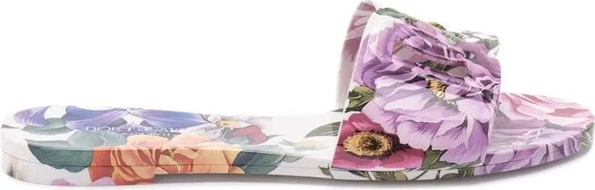 Dolce & Gabbana Floral Printed Round Toe Slides