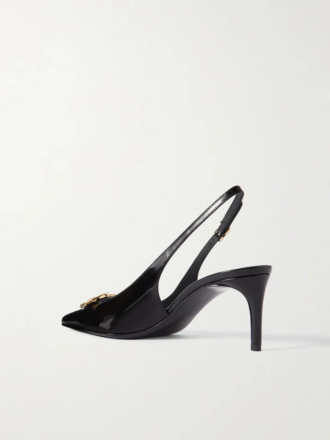 Dolce & Gabbana - Formale Appliquéd Glossed-leather Slingback Pumps - Black - Image 3