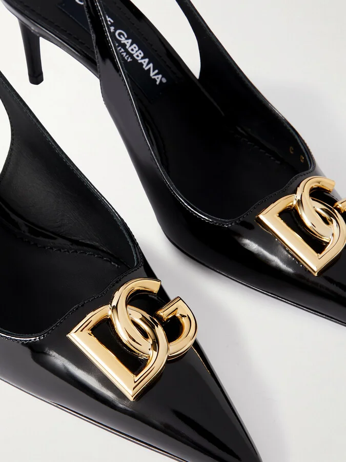 Dolce & Gabbana - Formale Appliquéd Glossed-leather Slingback Pumps - Black - Image 4