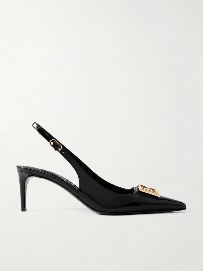 Dolce & Gabbana - Formale Appliquéd Glossed-leather Slingback Pumps - Black