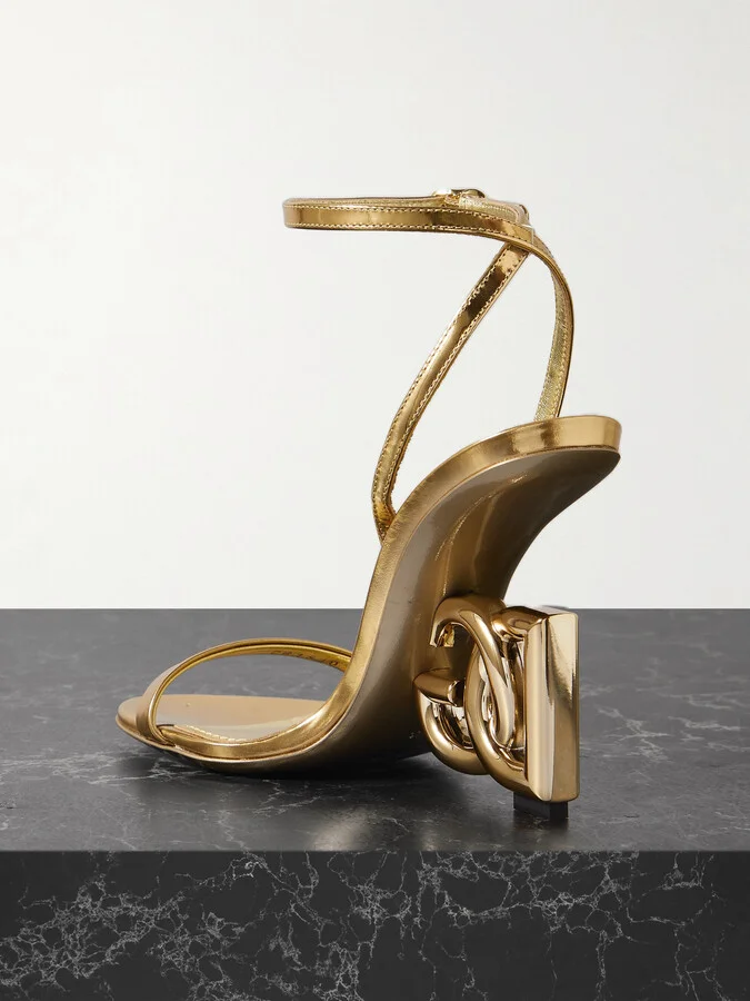 Dolce & Gabbana - Formale Embellished Metallic Leather Sandals - Gold - Image 3