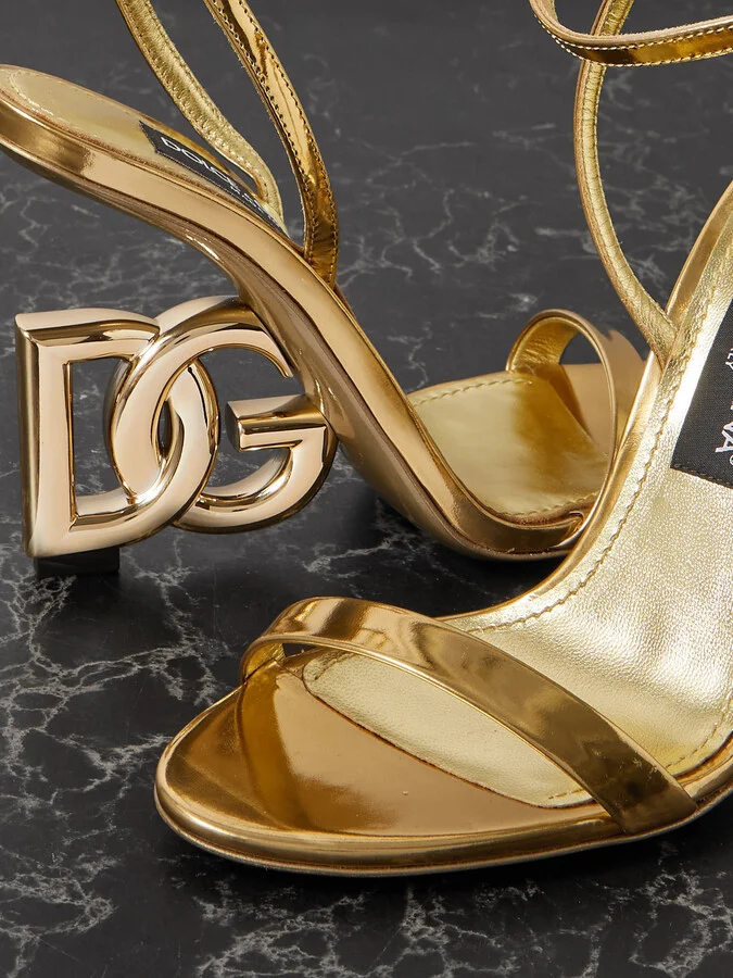 Dolce & Gabbana - Formale Embellished Metallic Leather Sandals - Gold - Image 4