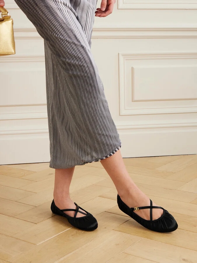 Dolce & Gabbana - Gathered Satin Mary Jane Ballet Flats - Black - Image 2