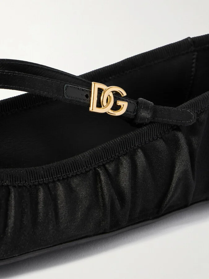 Dolce & Gabbana - Gathered Satin Mary Jane Ballet Flats - Black - Image 4