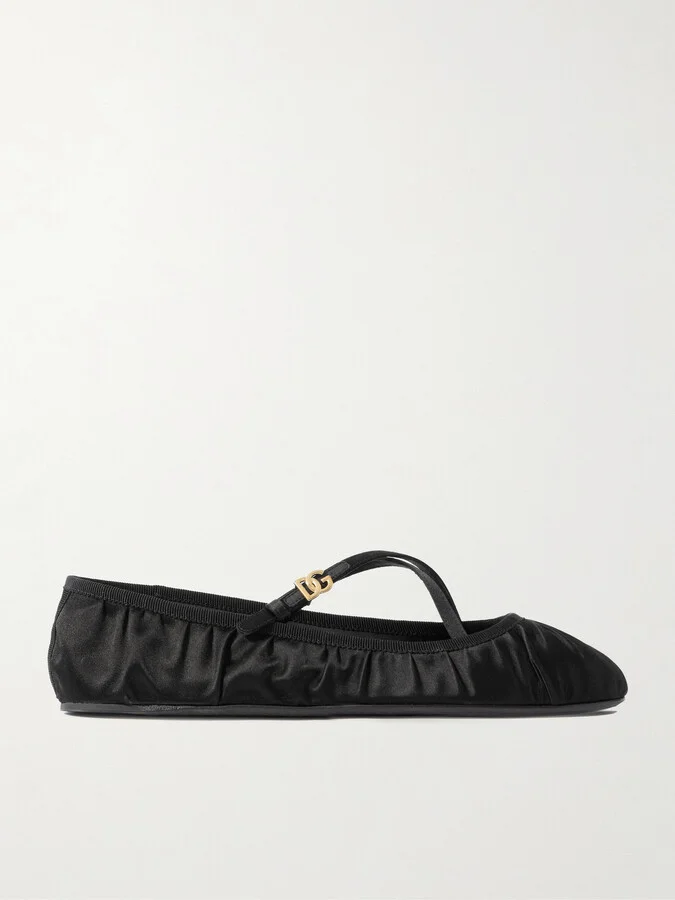 Dolce & Gabbana - Gathered Satin Mary Jane Ballet Flats - Black