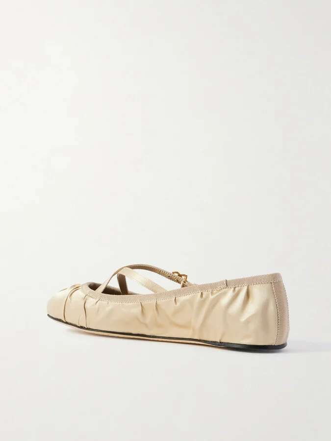 Dolce & Gabbana - Gathered Satin Mary Jane Ballet Flats - Cream - Image 3