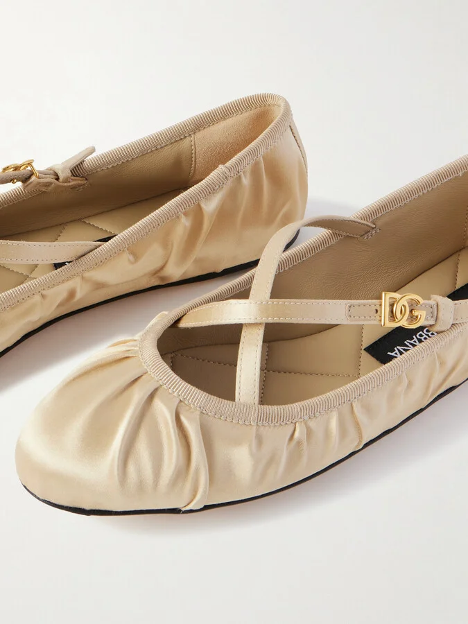 Dolce & Gabbana - Gathered Satin Mary Jane Ballet Flats - Cream - Image 4