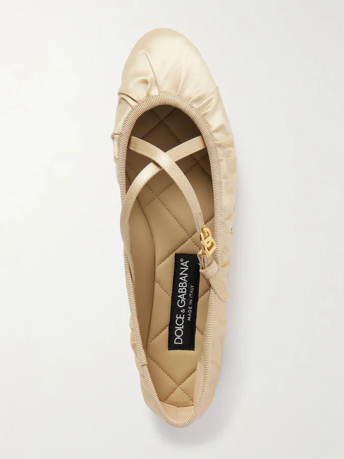 Dolce & Gabbana - Gathered Satin Mary Jane Ballet Flats - Cream - Image 5