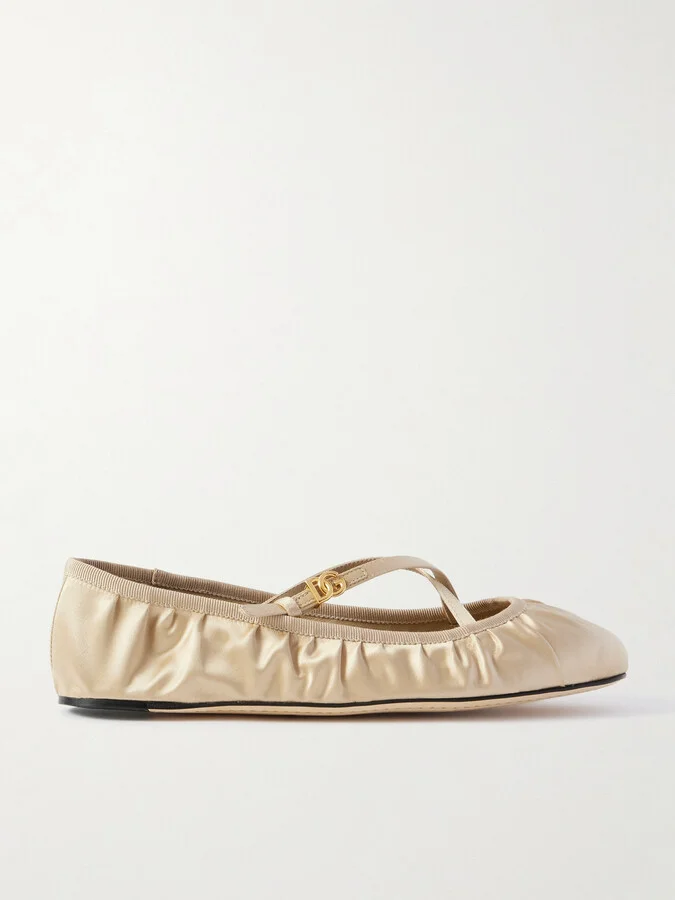 Dolce & Gabbana - Gathered Satin Mary Jane Ballet Flats - Cream