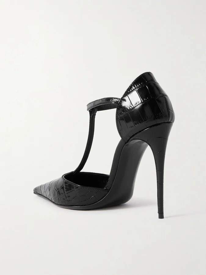 Dolce & Gabbana - Glossed Croc-effect Leather Pumps - Black - Image 3