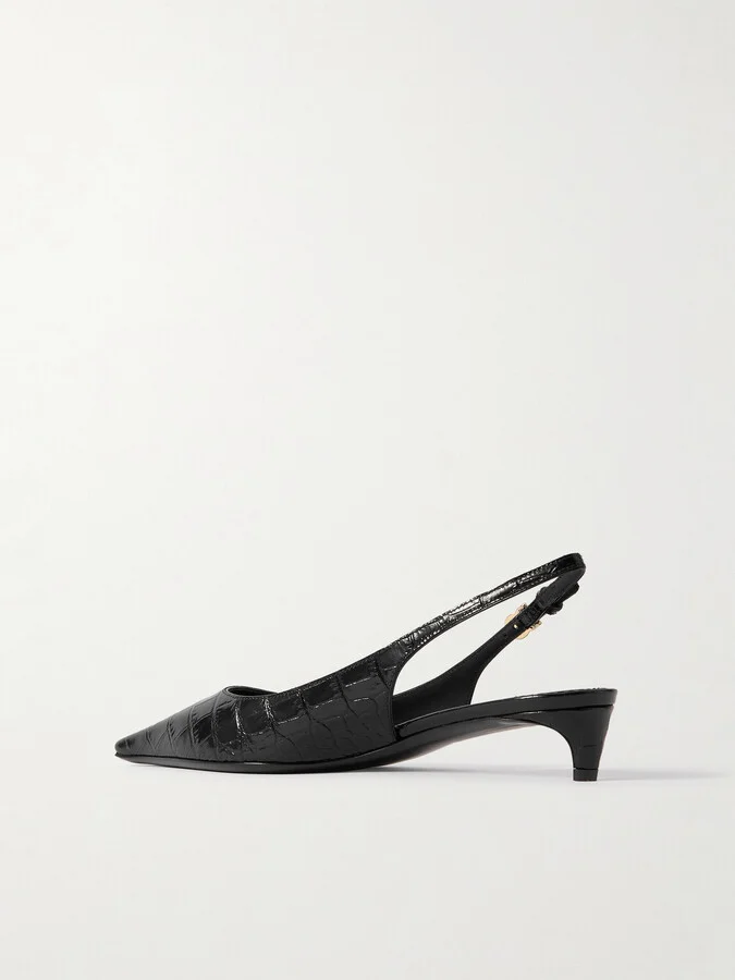 Dolce & Gabbana - Glossed Croc-effect Leather Slingback Pumps - Black - Image 3