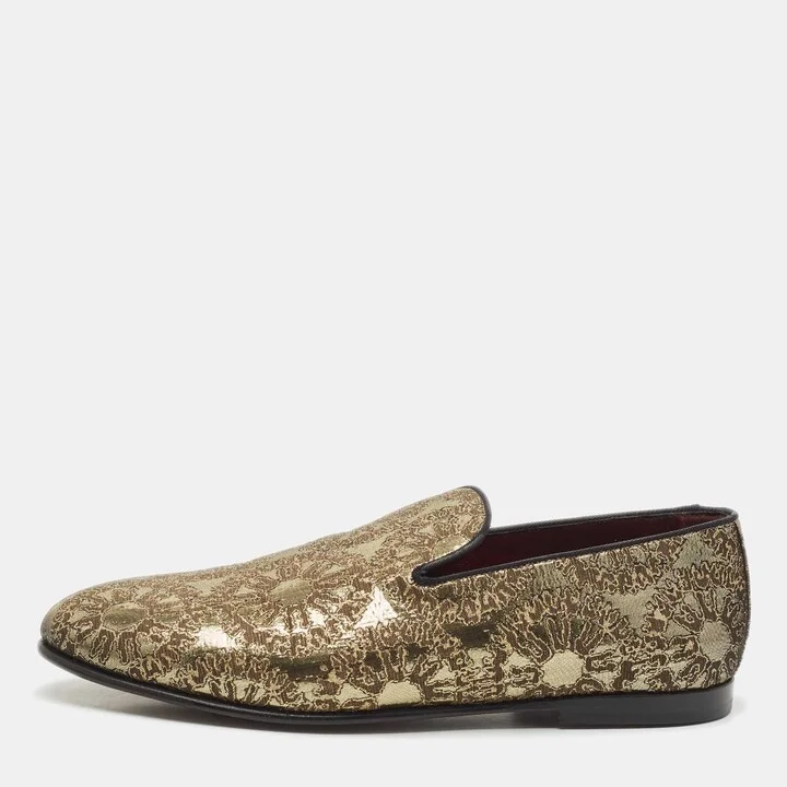 Dolce & Gabbana Gold Jacquard Slip On Loafers Size 40