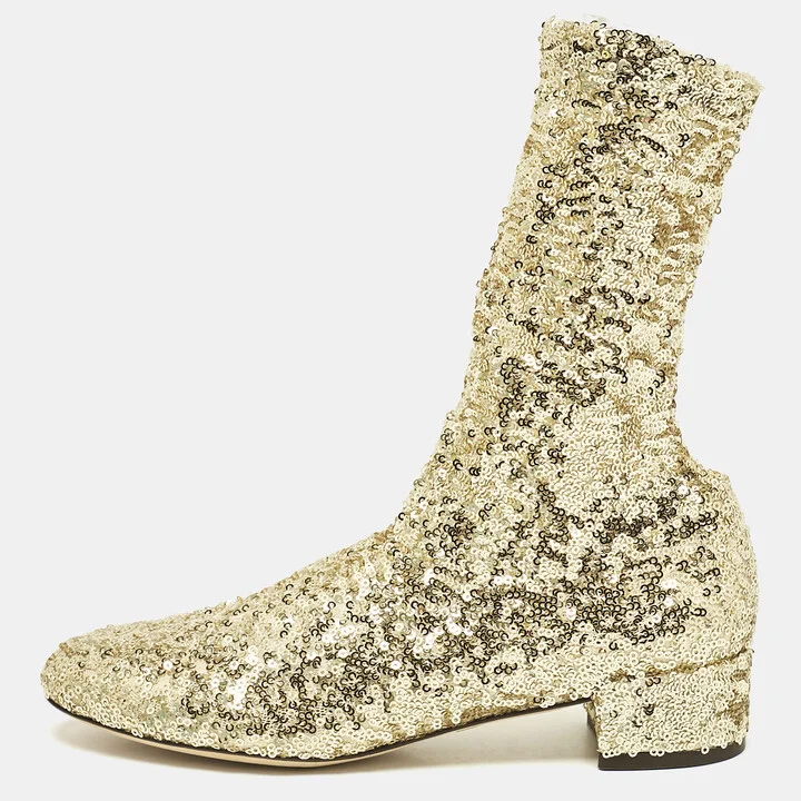 Dolce & Gabbana Gold Sequins and Mesh Boots Size 36
