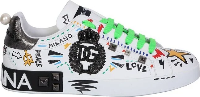 Dolce & Gabbana Graffiti-Printed Lace-Up Sneakers