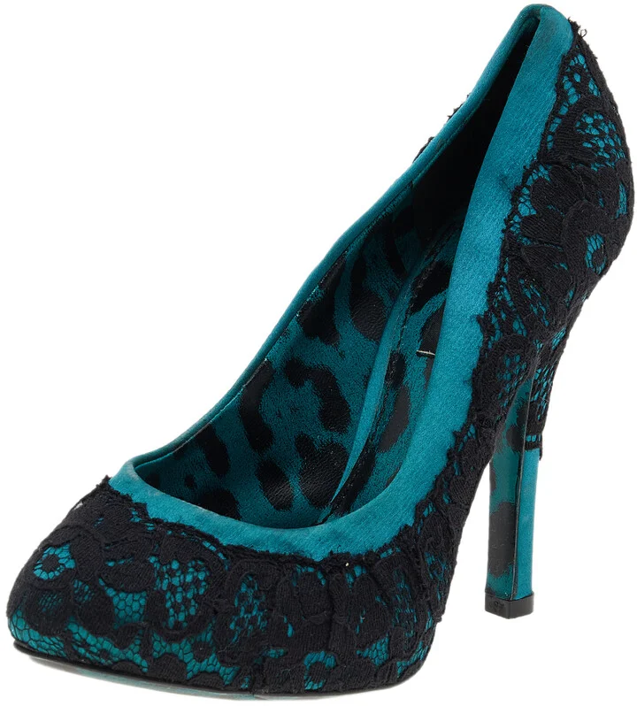 Dolce & Gabbana Green/Black Lace and Satin Pumps Size 35