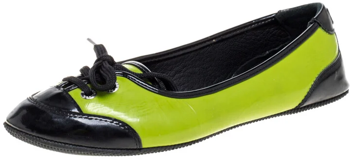 Dolce & Gabbana Green/Black Patent Leather Lace Detail Ballet Flats Size 35