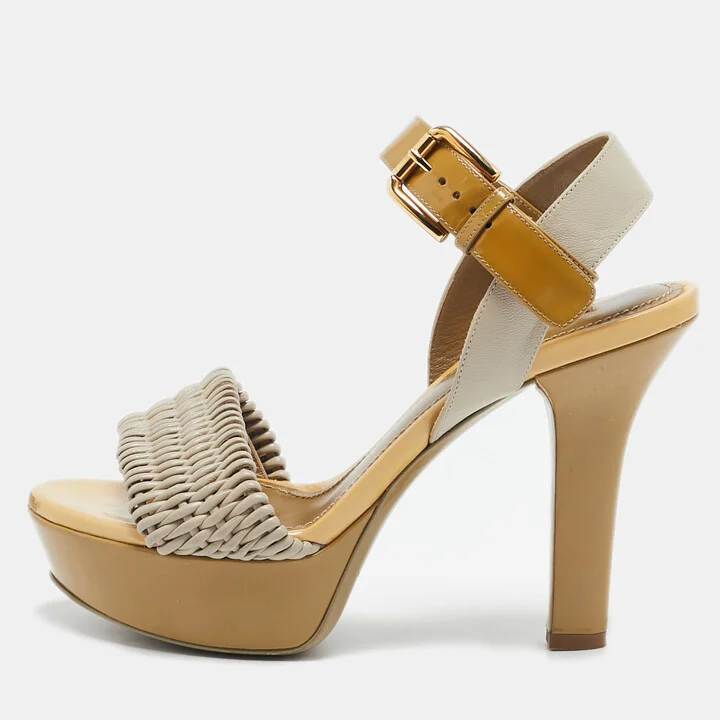 Dolce & Gabbana Green//Grey Leather and Patent Leather Ankle Strap Sandals Size 38