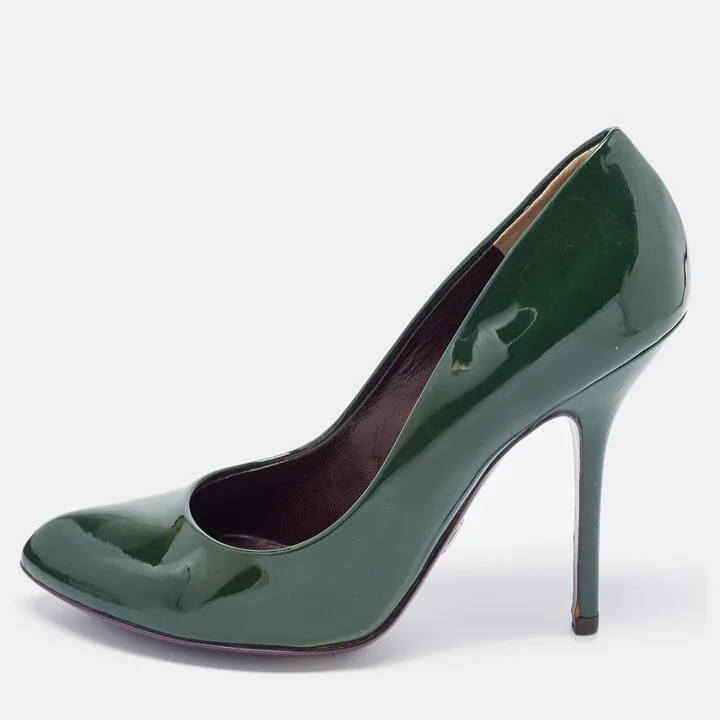 Dolce & Gabbana Green Patent Leather Almond Toe Pumps Size 37.5