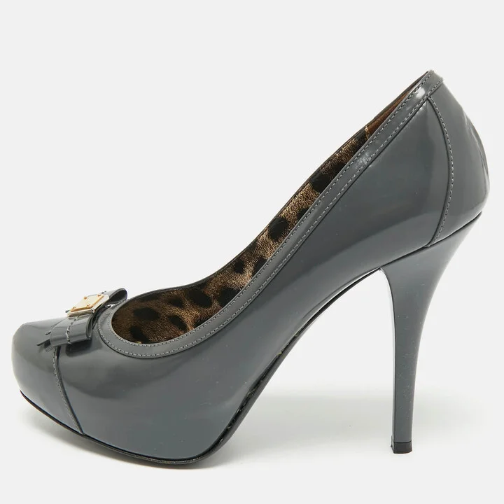 Dolce & Gabbana Grey Patent Leather Bow Platform Pumps Size 39