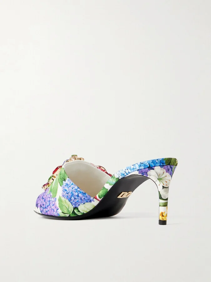 Dolce & Gabbana - Keira Crystal-embellished Floral-print Canvas Mules - Multi - Image 3