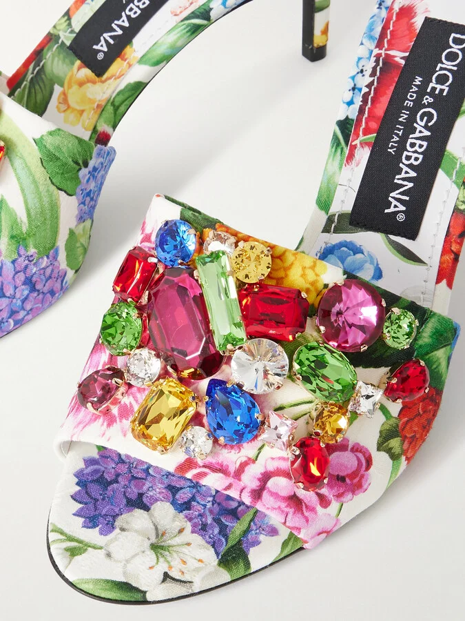 Dolce & Gabbana - Keira Crystal-embellished Floral-print Canvas Mules - Multi - Image 4