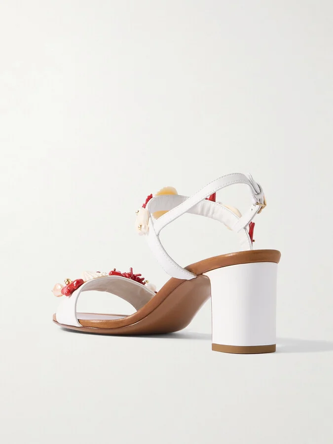 Dolce & Gabbana - Keira Embellished Leather Sandals - White - Image 3