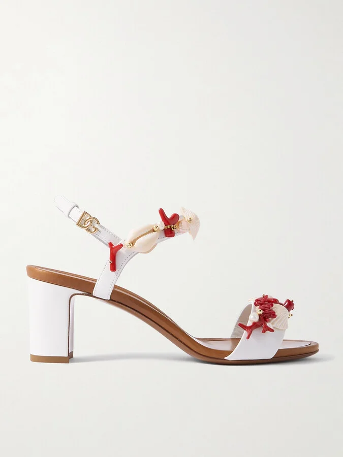 Dolce & Gabbana - Keira Embellished Leather Sandals - White