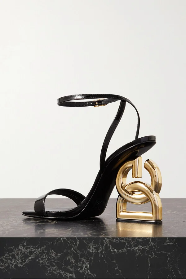 Dolce & Gabbana - Keira Embellished Patent-leather Sandals - Black - Image 3