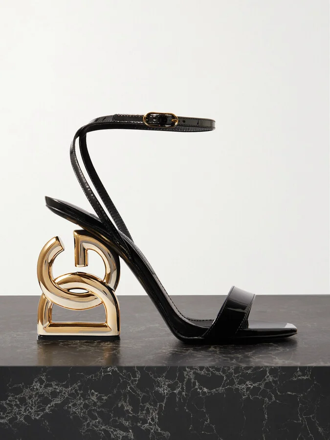 Dolce & Gabbana - Keira Embellished Patent-leather Sandals - Black