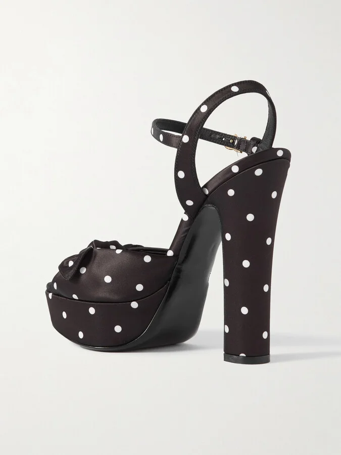 Dolce & Gabbana - Keira Embellished Polka-dot Satin Sandals - Black - Image 3