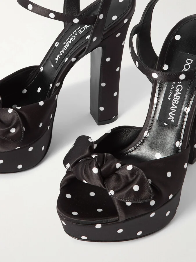 Dolce & Gabbana - Keira Embellished Polka-dot Satin Sandals - Black - Image 4