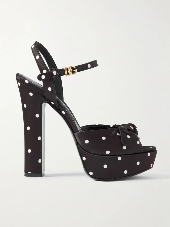 Dolce & Gabbana - Keira Embellished Polka-dot Satin Sandals - Black
