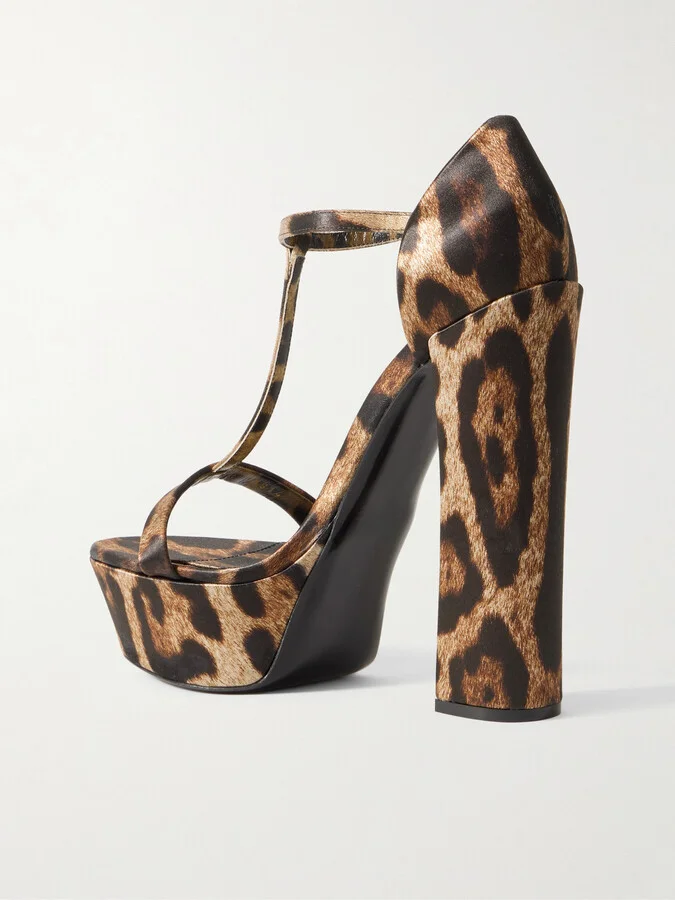 Dolce & Gabbana - Keira Leopard-print Satin Platform Sandals - Animal print - Image 3