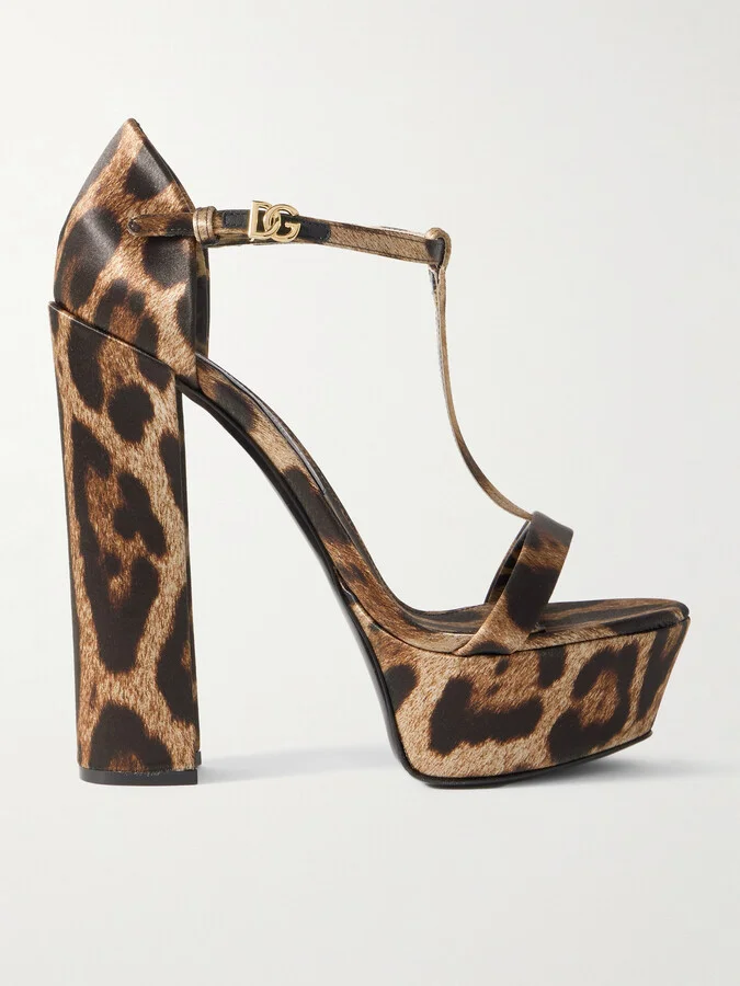 Dolce & Gabbana - Keira Leopard-print Satin Platform Sandals - Animal print