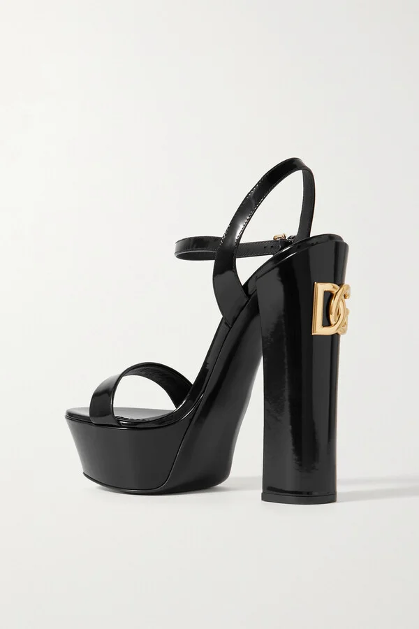 Dolce & Gabbana - Keira Logo-embellished Patent-leather Platform Sandals - Black - Image 3