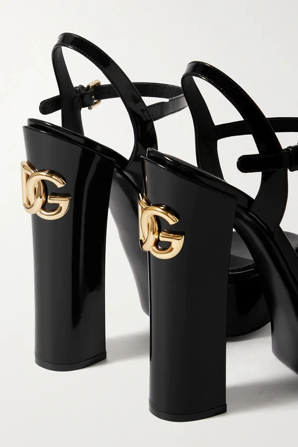 Dolce & Gabbana - Keira Logo-embellished Patent-leather Platform Sandals - Black - Image 4