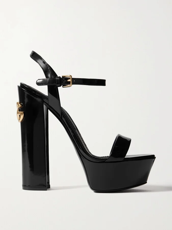 Dolce & Gabbana - Keira Logo-embellished Patent-leather Platform Sandals - Black