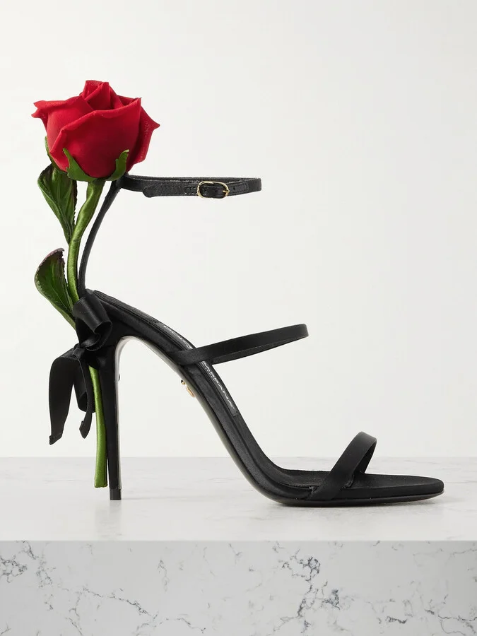 Dolce & Gabbana - Keira Rose Appliquéd Satin Sandals - Black